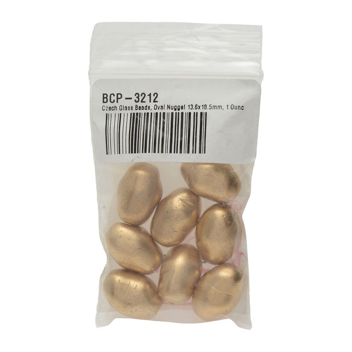 Czech Glass Beads, Oval Nugget 18.5x13.5mm, Matte Gold (1 Ounce)