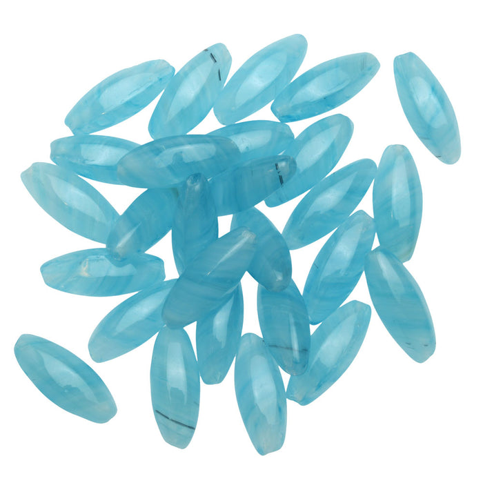 Czech Glass Beads, Oval 17.5x7mm, Turquoise Blue Swirl (1 Ounce)