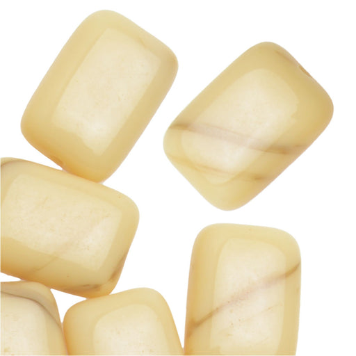 Czech Glass Beads, Rectangle 11x8mm, Cream with Dark Brown Swirls (1 Ounce)