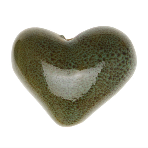 Ceramic Glass Beads, Puffed Heart 37x30mm, Green Picasso (2 Pieces)