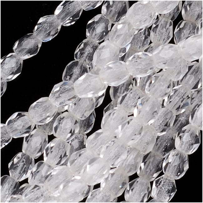 Czech Fire Polished Glass Beads 3mm Round Crystal Clear (50 pcs)