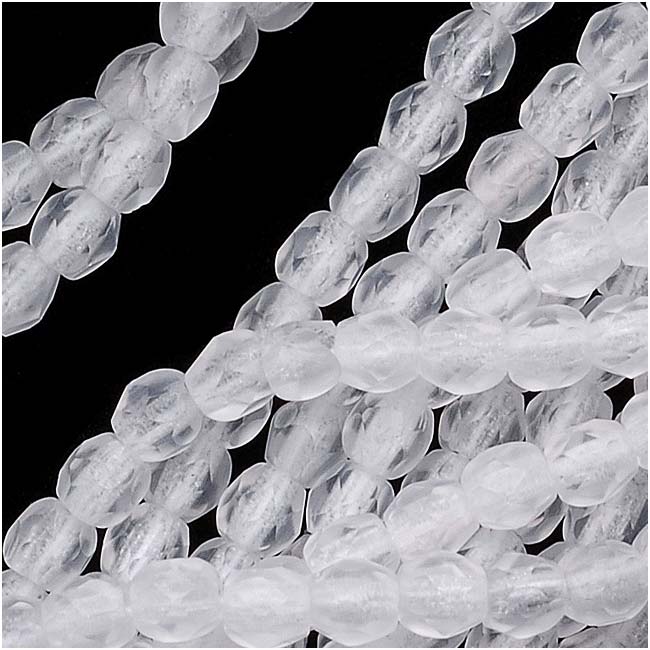 Czech Fire Polished Glass Beads 3mm Round Matte Crystal Clear (50 pcs)