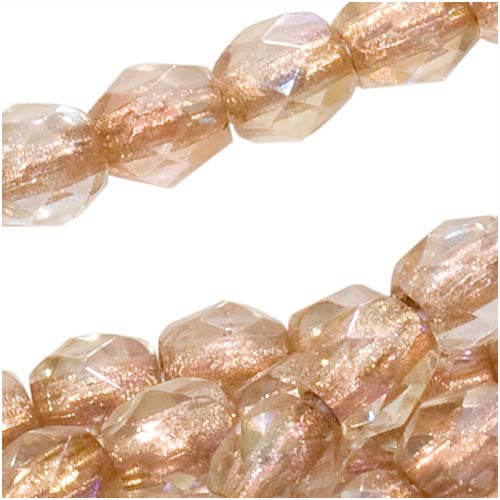 Czech Fire Polished Glass Beads 3mm Round Crystal Copper Lined AB (50 pcs)