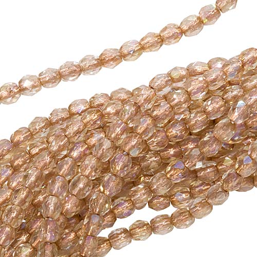 Czech Fire Polished Glass Beads 3mm Round Crystal Copper Lined AB (50 pcs)