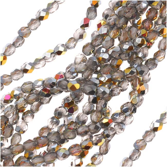 Czech Fire Polished Glass Beads 3mm Round Crystal Marea Half-Coat (50 pcs)