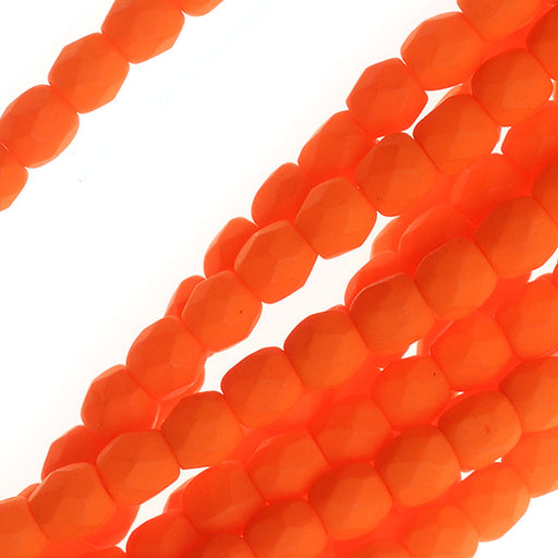 Czech Fire Polished Glass, 3mm Faceted Round Beads Neon Orange (1 Strand)