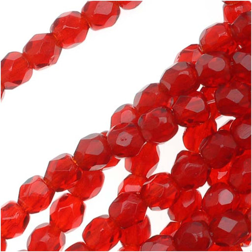 Czech Fire Polished Glass Beads 3mm Round Siam Ruby Red (50 pcs)