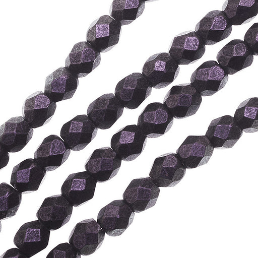 Czech Fire Polished Glass, 3mm Faceted Round Beads Black Currant Polychrome (1 Strand)