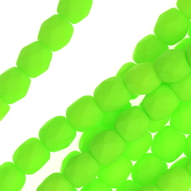 Czech Fire Polished Glass, 4mm Faceted Round Beads, Neon Lime (1 Strand)