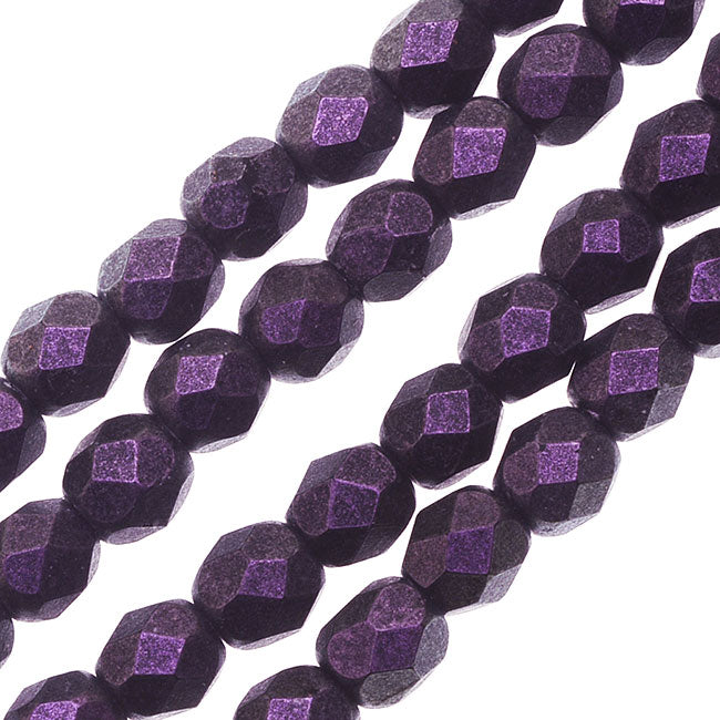 Czech Fire Polished Glass, 4mm Faceted Round Beads, Black Currant Polychrome (50 Piece Strand)