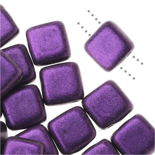 CzechMates Glass, 2-Hole Square Tile Beads 6mm, Metallic Purple Suede (1 Strand)