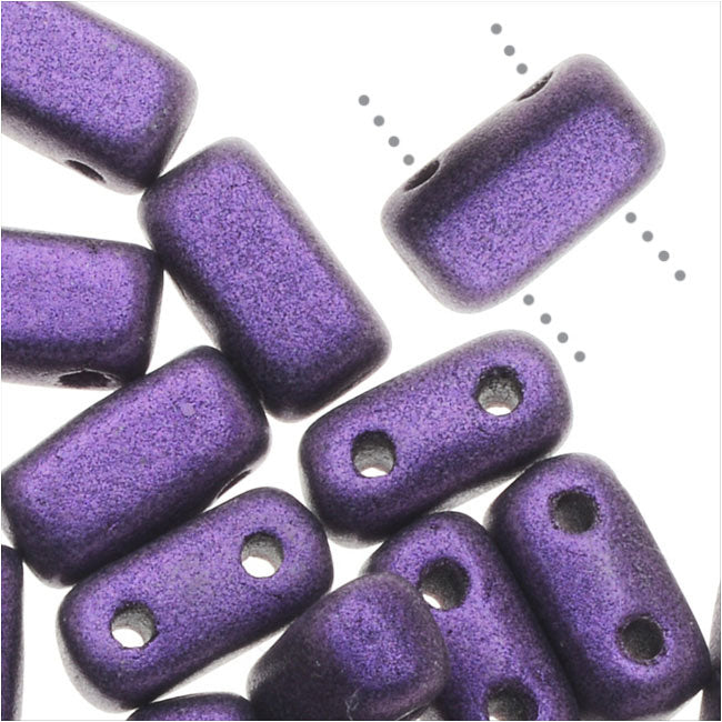 CzechMates Glass, 2-Hole Rectangle Brick Beads 6x3mm, Metallic Purple Suede (1 Strand)