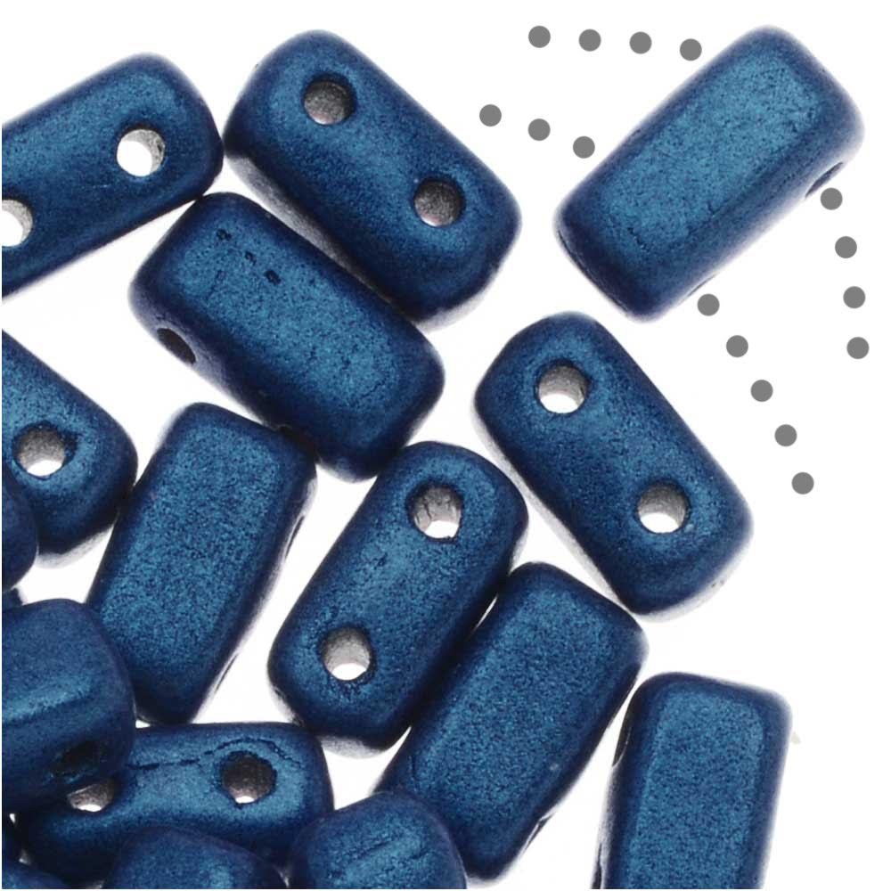 CzechMates Glass, 2-Hole Rectangle Brick Beads 6x3mm, Metallic Blue Suede (1 Strand)