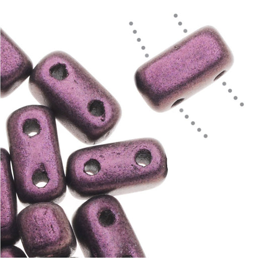 CzechMates Glass, 2-Hole Rectangle Brick Beads 6x3mm, Metallic Pink Suede (1 Strand)
