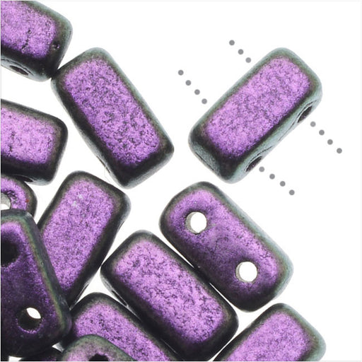 CzechMates Glass, 2-Hole Rectangle Brick Beads 6x3mm, Black Currant Polychrome (1 Strand)