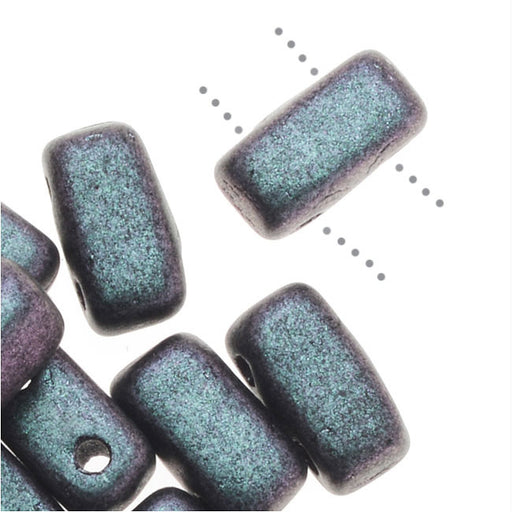 CzechMates Glass, 2-Hole Rectangle Brick Beads 6x3mm, Orchid Aqua Polychrome (1 Strand)