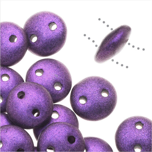 CzechMates Glass, 2-Hole Round Lentil Beads 6mm, Metallic Purple Suede (1 Strand)