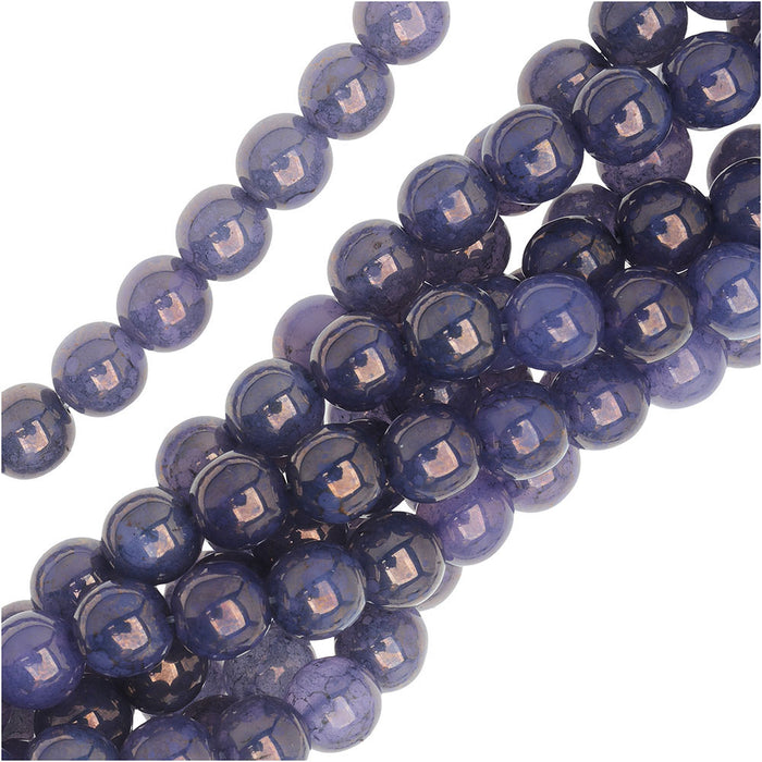 Czech Glass Beads. Round Druks 6mm, Milky Alexandrite Moon Dust (1 Strand)