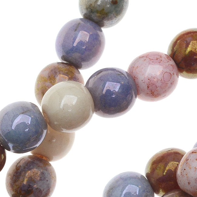 Czech Glass Beads, Round Druks 6mm, Opaque Luster Mix (1 Strand)