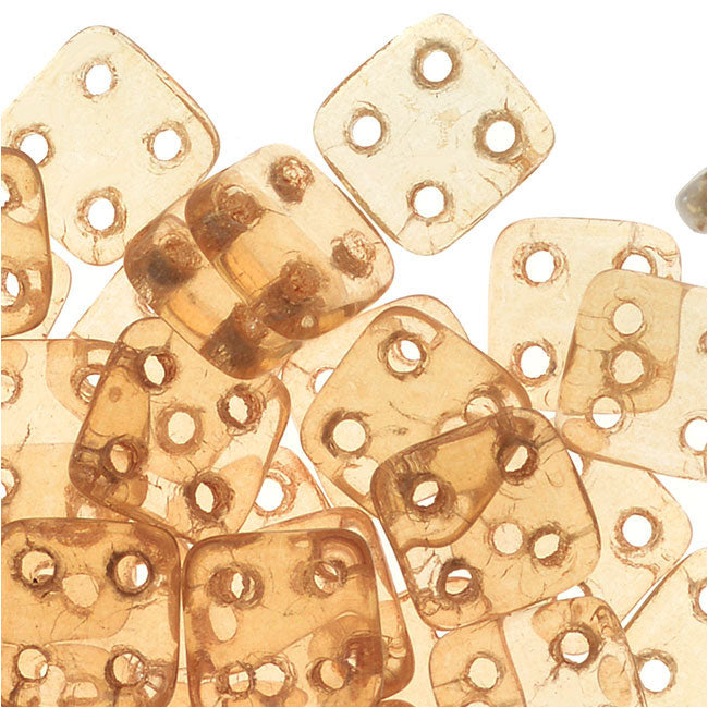 CzechMates Glass, QuadraTile 4-Hole Square Beads 6mm, Transparent Champagne Luster (2.5" Tube)