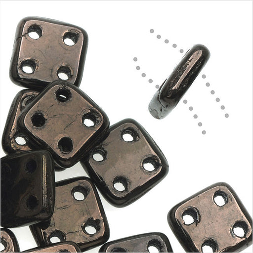 CzechMates Glass, QuadraTile 4-Hole Square Beads 6mm, Dark Bronze (2.5" Tube)