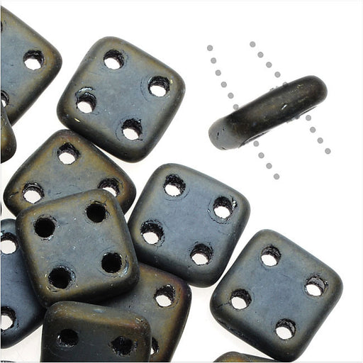 CzechMates Glass, QuadraTile 4-Hole Square Beads 6mm, Matte Brown Iris (2.5" Tube)