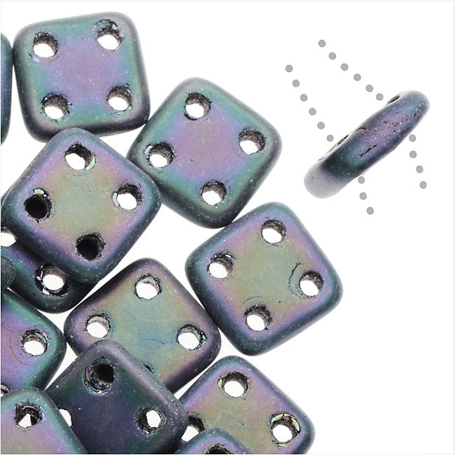 CzechMates Glass, QuadraTile 4-Hole Square Beads 6mm, Matte Purple Iris (2.5" Tube)