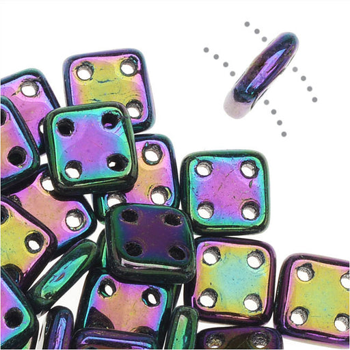 CzechMates Glass, QuadraTile 4-Hole Square Beads 6mm, Purple Iris (2.5" Tube)