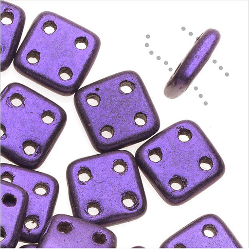 CzechMates Glass, QuadraTile 4-Hole Square Beads 6mm, Metallic Purple Suede (2.5" Tube)