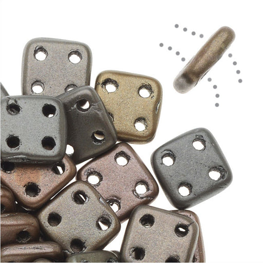 CzechMates Glass, QuadraTile 4-Hole Square Beads 6mm, Matte Metallic Leather (2.5" Tube)