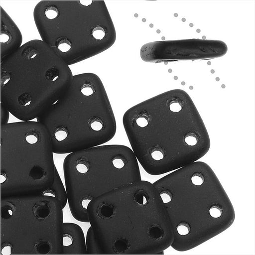 CzechMates Glass, QuadraTile 4-Hole Square Beads 6mm, Matte Jet Black (2.5" Tube)