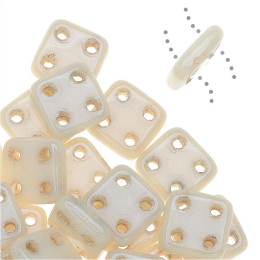 CzechMates Glass, QuadraTile 4-Hole Square Beads 6mm, Opaque Champagne Luster (2.5" Tube)