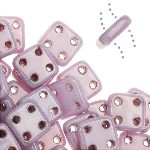 CzechMates Glass, QuadraTile 4-Hole Square Beads 6mm, Opaque Lilac Luster (2.5" Tube)