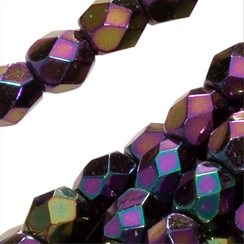 Czech Fire Polished Glass Beads 3mm Round Purple Iris (50 pcs)