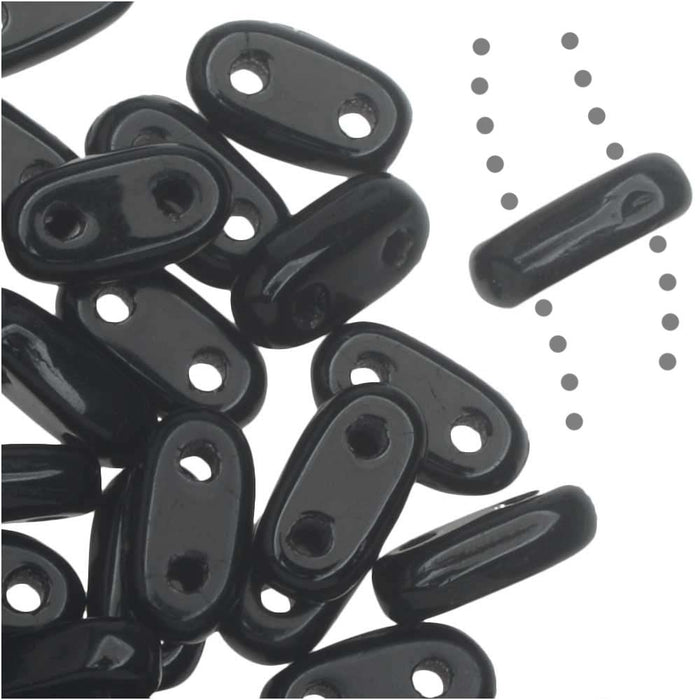 CzechMates Glass, 2-Hole Bar Beads 6x2mm, Jet Black (2.5" Tube)