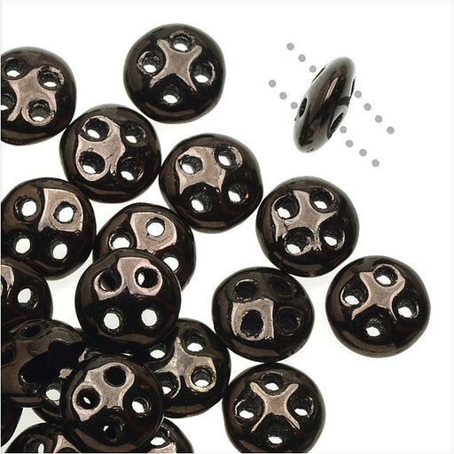 CzechMates Glass, 4-Hole QuadraLentil Beads 6mm, Dark Bronze (2.5" Tube)