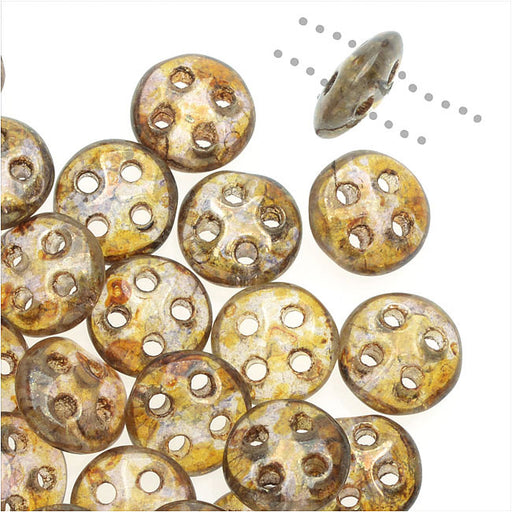 CzechMates Glass, 4-Hole QuadraLentil Beads 6mm, Transparent Gold / Smokey Topaz Luster (2.5" Tube)