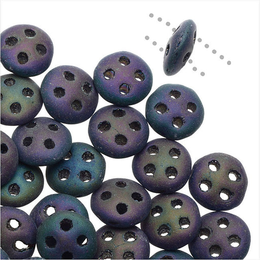 CzechMates Glass, 4-Hole QuadraLentil Beads 6mm, Matte Purple Iris (2.5" Tube)