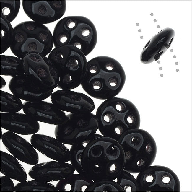 CzechMates Glass, 4-Hole QuadraLentil Beads 6mm, Jet Black (2.5" Tube)