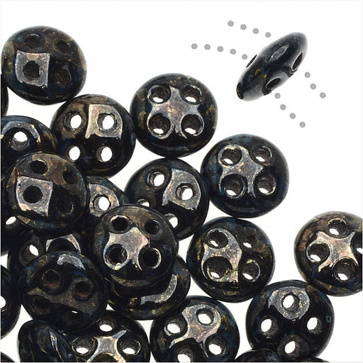 CzechMates Glass, 4-Hole QuadraLentil Beads 6mm, Jet Bronze Picasso (2.5" Tube)