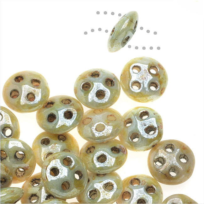 CzechMates Glass, 4-Hole QuadraLentil Beads 6mm, Opaque Picasso Luster (2.5" Tube)