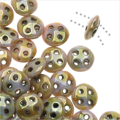 CzechMates Glass, 4-Hole QuadraLentil Beads 6mm, Opaque Rose / Gold Topaz Luster (2.5" Tube)