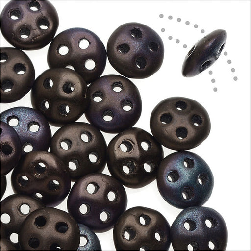 CzechMates Glass, 4-Hole QuadraLentil Beads 6mm, Matte Jet Bronze Vega (2.5" Tube)