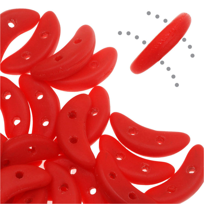 CzechMates Glass, 2-Hole Crescent Beads 10x4.5mm, Matte Opaque Red (2.5" Tube)
