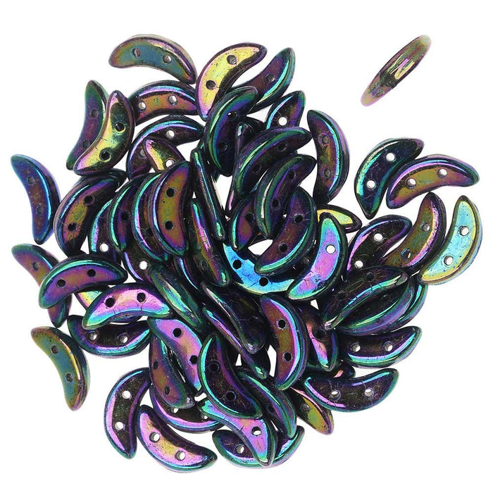 CzechMates Glass, 2-Hole Crescent Beads 10x4.5mm, Purple Iris (2.5" Tube)