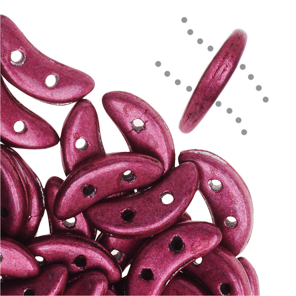 CzechMates Glass, 2-Hole Crescent Beads 10x4.5mm, Saturated Metallic Cranberry (2.5" Tube)