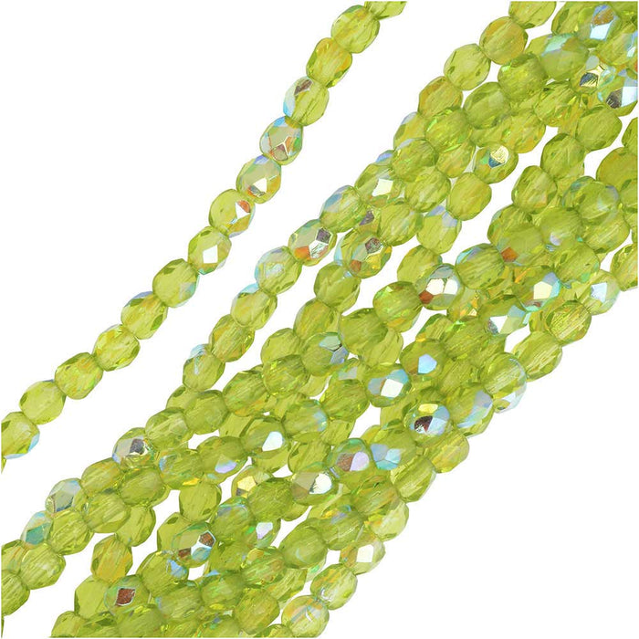 4mm Olive Green AB Faceted Glass Beads-0753-25