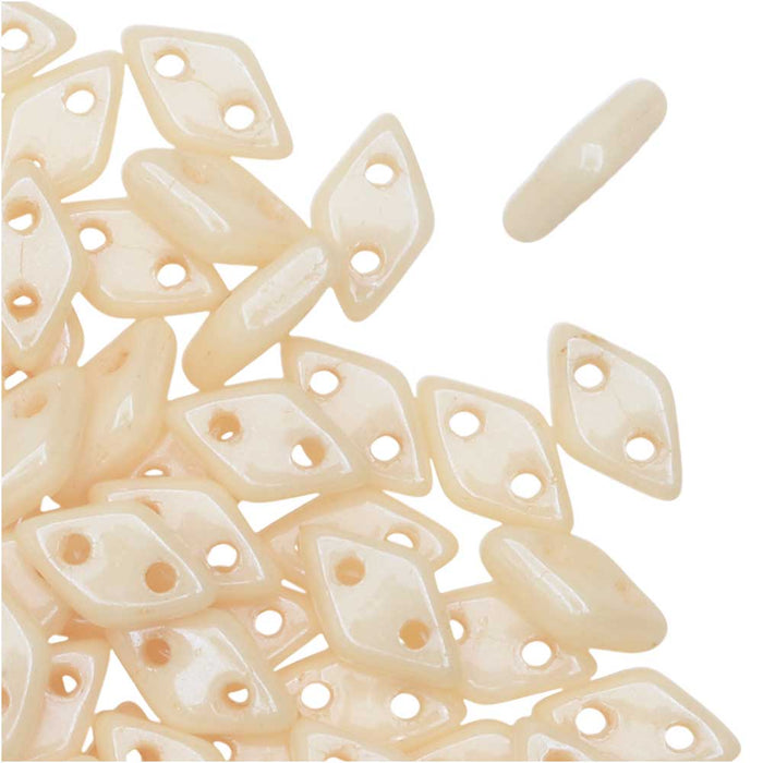 CzechMates Glass, 2-Hole Diamond Beads 4x6mm, 8 Grams, Luster Opaque Champagne