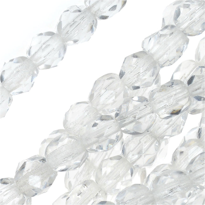 Czech Fire Polished Glass Beads 4mm Round Crystal Clear (50 pcs)