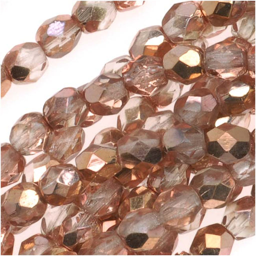Czech Fire Polished Glass Beads 4mm Round Apollo Gold Half-Coat (50 pcs)